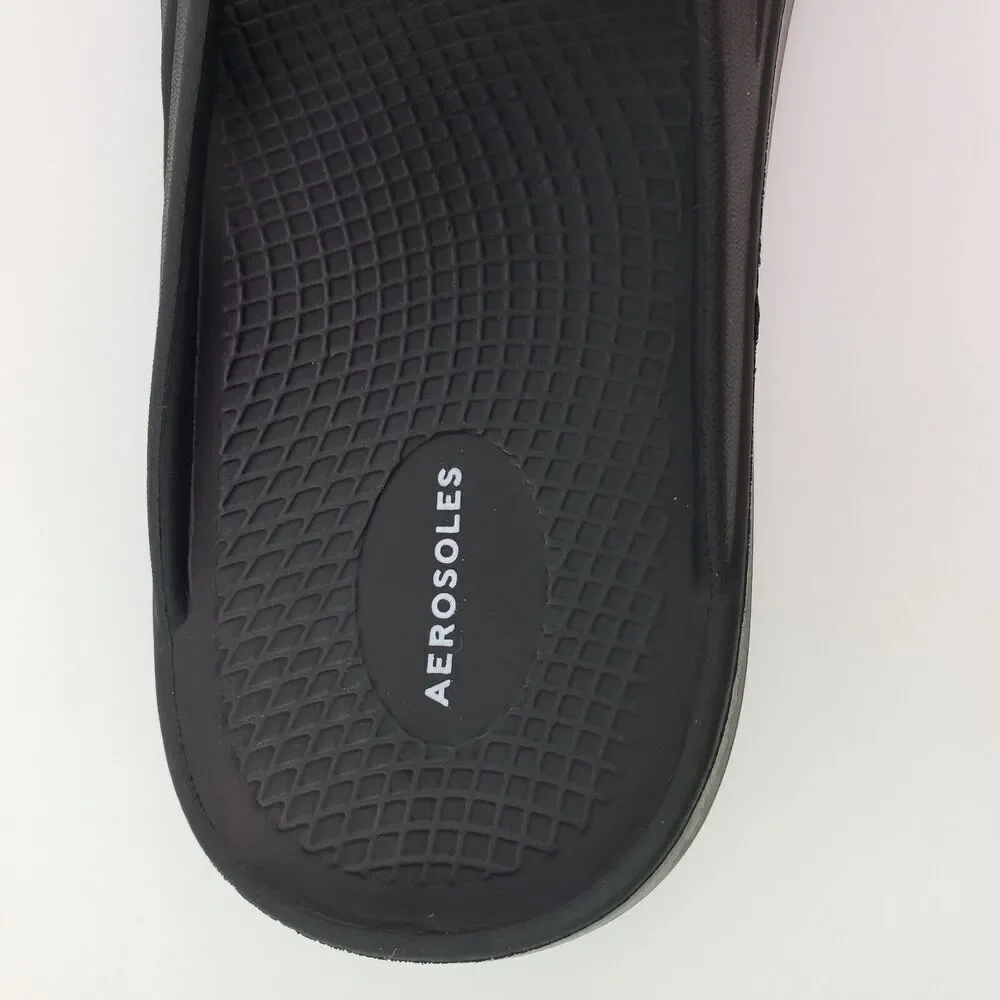 Aerosoles Mens Sz 8 Womens Sz 10 Black Slip On Recovery Thong Flip Flop Sandals